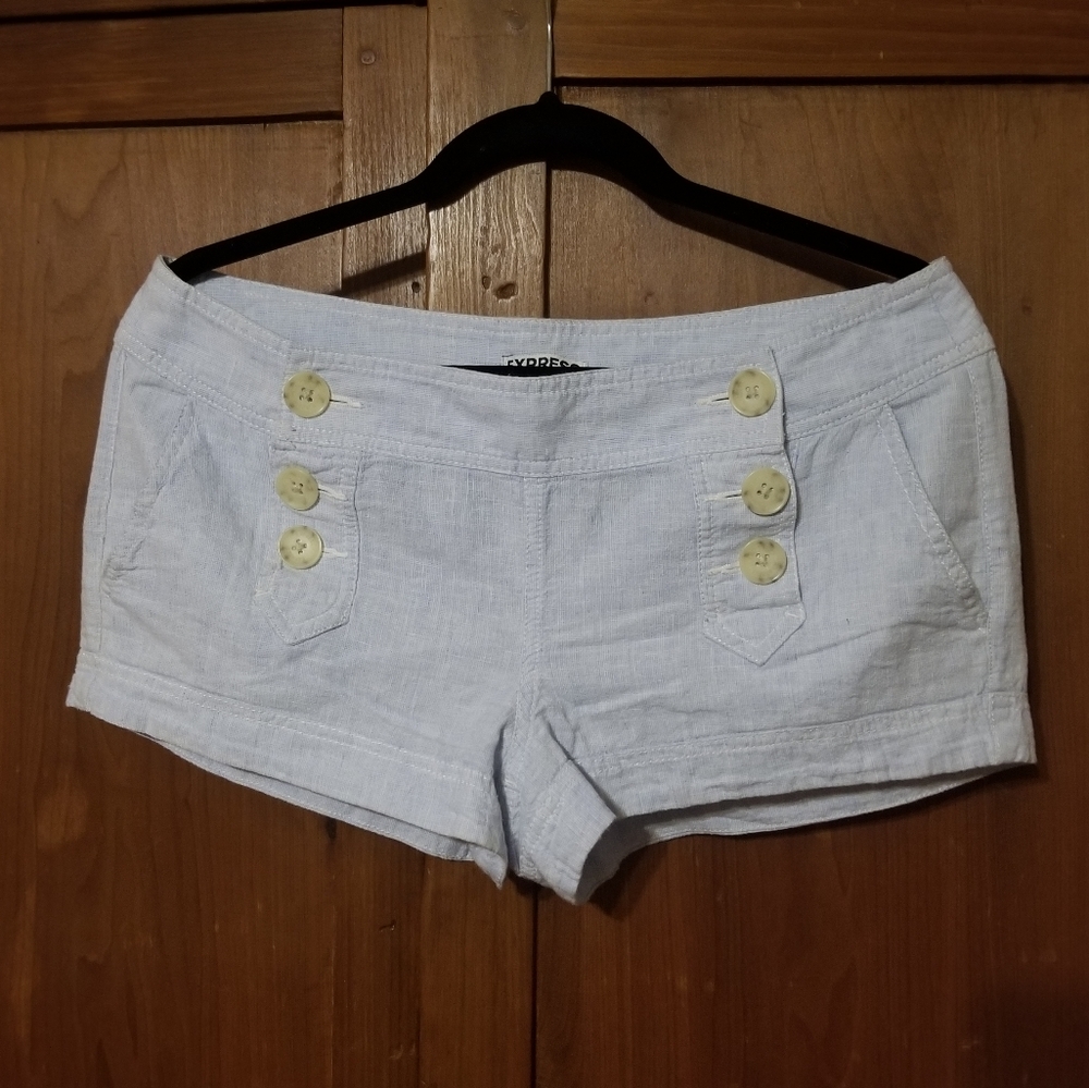 CUTE Pin-Up Sailor Linen Shortie Shorts Button Detail Blue Size 6